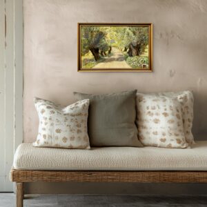 Original Danish oil painting, willow tree avenue, Mid Century, landscape wall art - Image 2