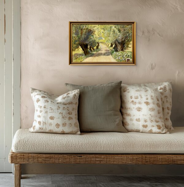 Original Danish oil painting, willow tree avenue, Mid Century, landscape wall art