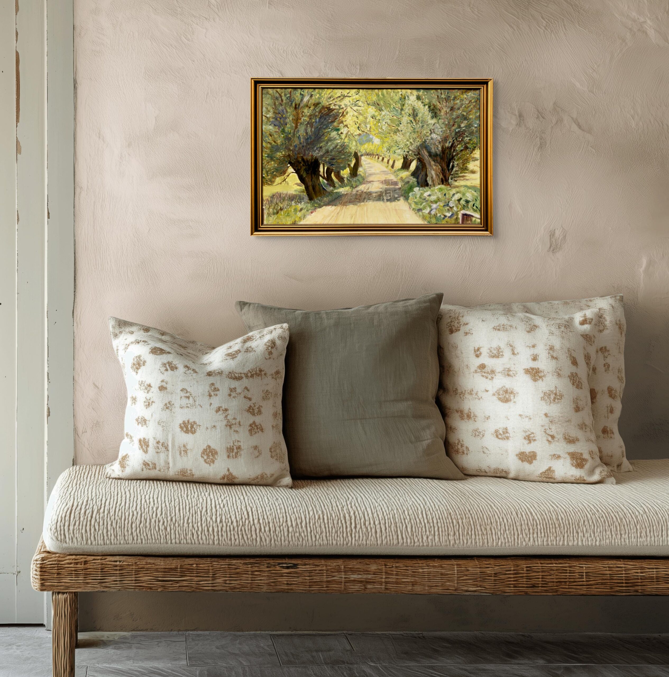 Original Danish oil painting, willow tree avenue, Mid Century, landscape wall art - Image 2