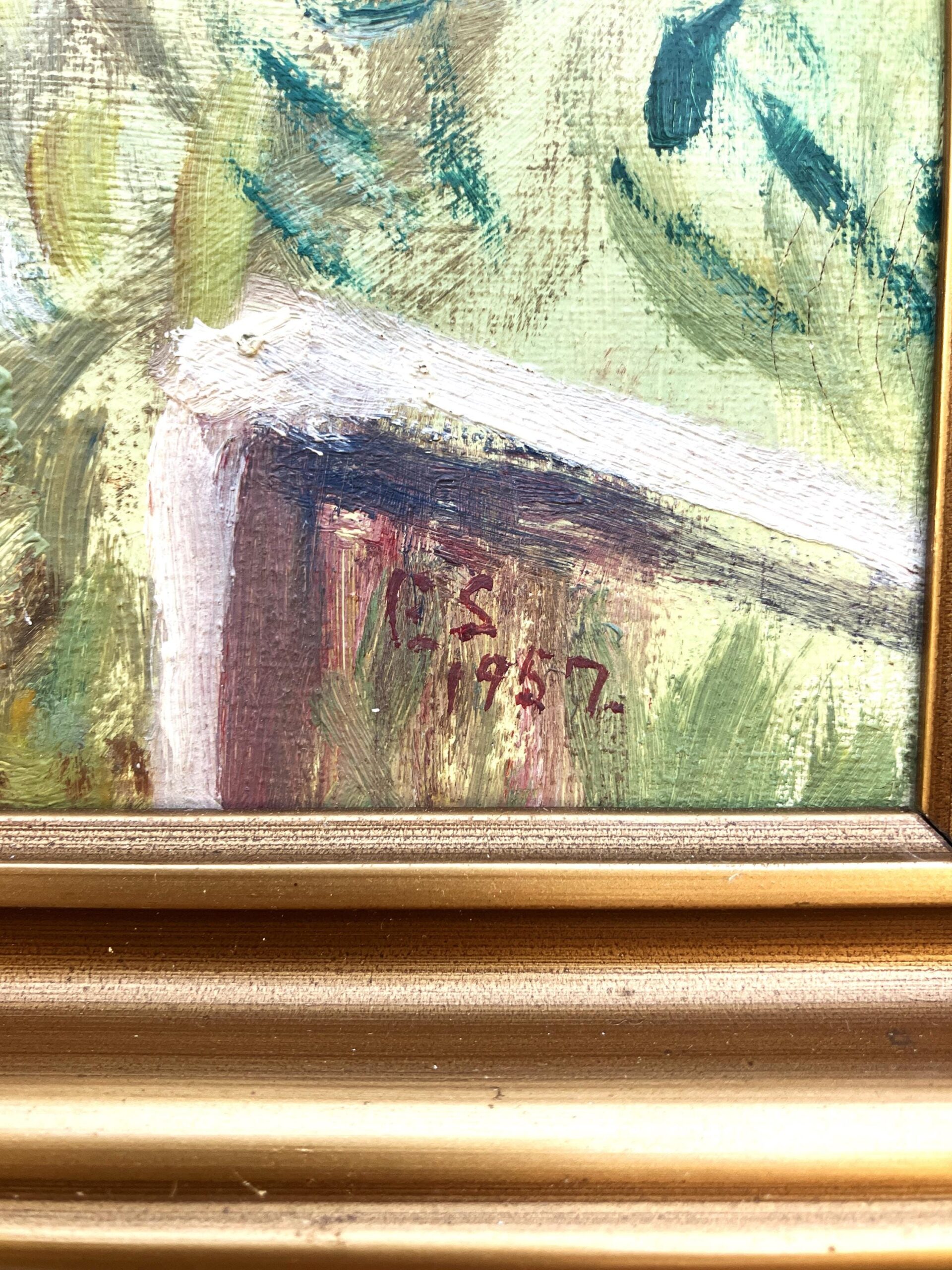 Original Danish oil painting, willow tree avenue, Mid Century, landscape wall art - Image 8