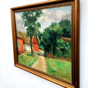 Original Swedish oil painting, farmhouse path landscape, 1930s Scandinavian  modernist, wall art decor - Image 5