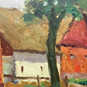 Original Swedish oil painting, farmhouse path landscape, 1930s Scandinavian  modernist, wall art decor - Image 6