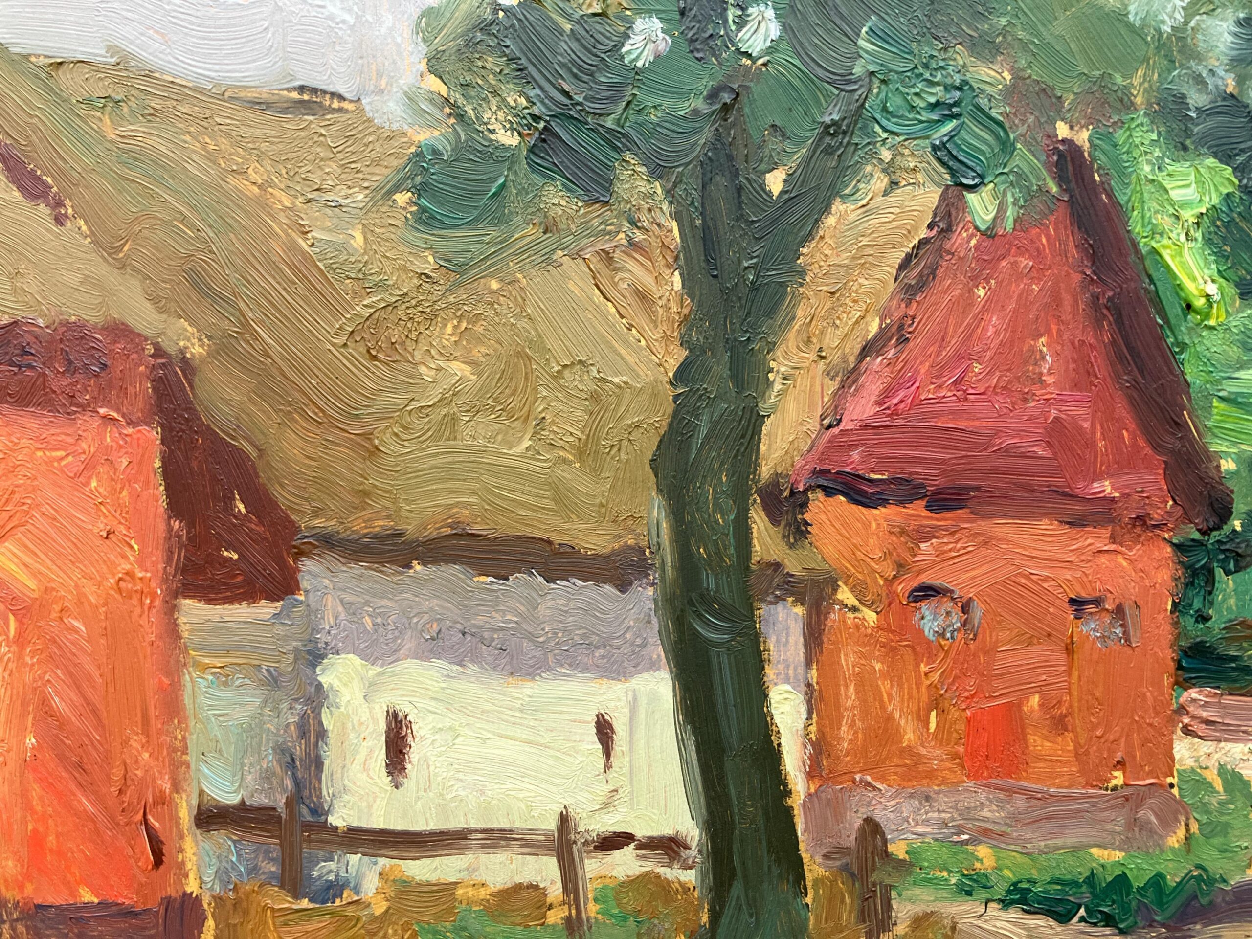 Original Swedish oil painting, farmhouse path landscape, 1930s Scandinavian  modernist, wall art decor - Image 6
