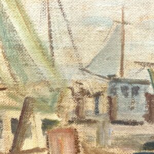 Original Danish oil painting, fishing boats harbor, Mid Century, coastal wall art, Kongsmar - Image 7