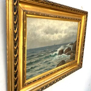 Original Swedish oil painting, seascape ship, early 1900s, coastal wall art - Image 6