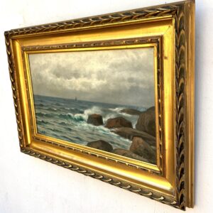 Original Swedish oil painting, seascape ship, early 1900s, coastal wall art - Image 7