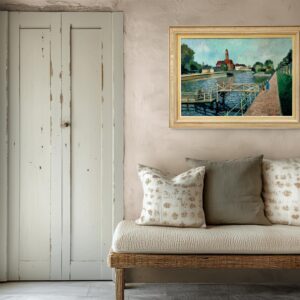 Large Original Swedish oil painting, canal scene Malmö, Mid Century, Scandinavian wall art - Image 2