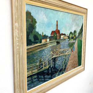 Large Original Swedish oil painting, canal scene Malmö, Mid Century, Scandinavian wall art - Image 4