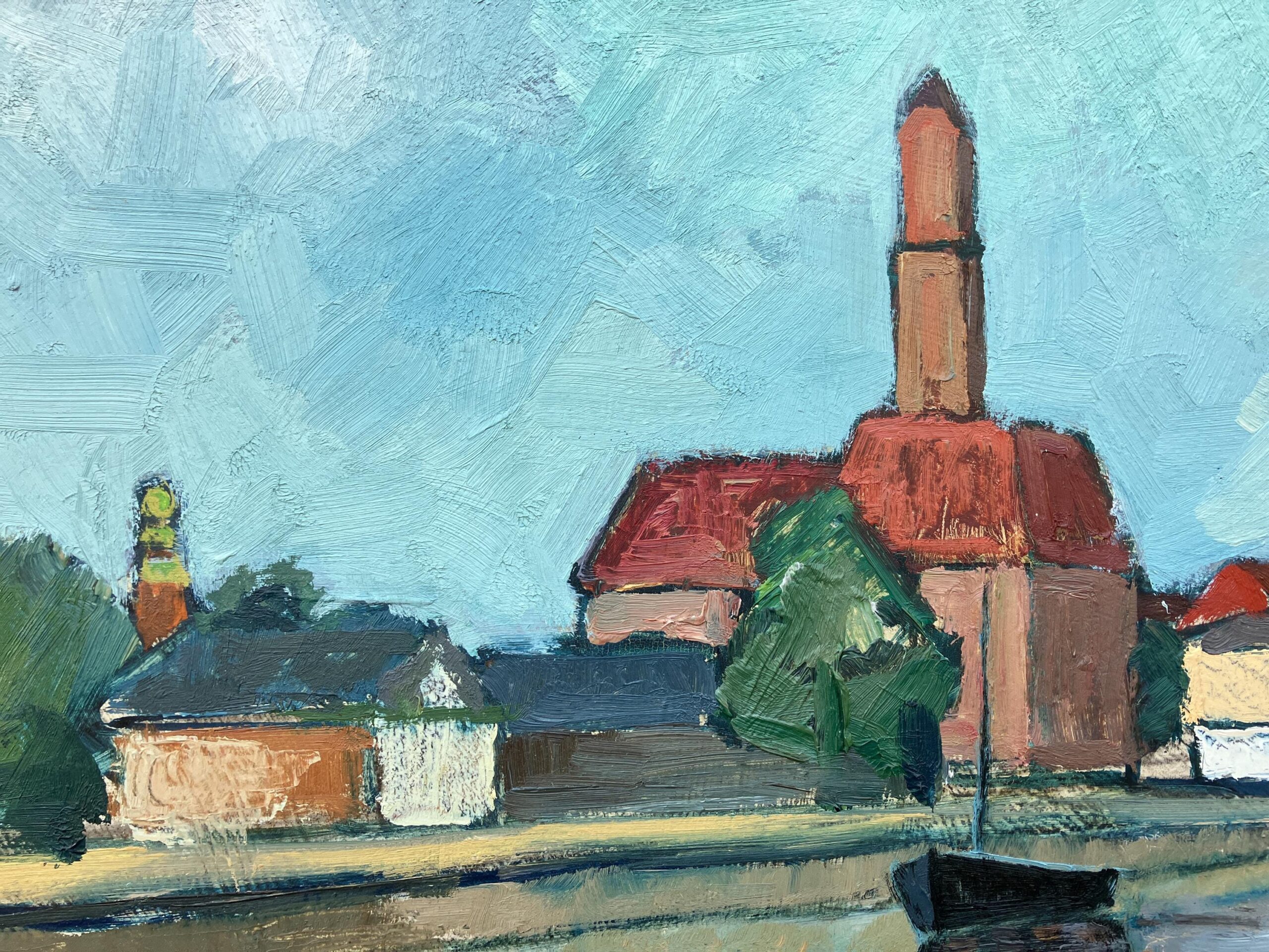 Large Original Swedish oil painting, canal scene Malmö, Mid Century, Scandinavian wall art - Image 8