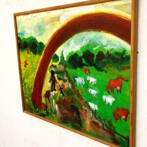 Original Danish oil painting, naive landscape, folk art style, wall art - Image 5