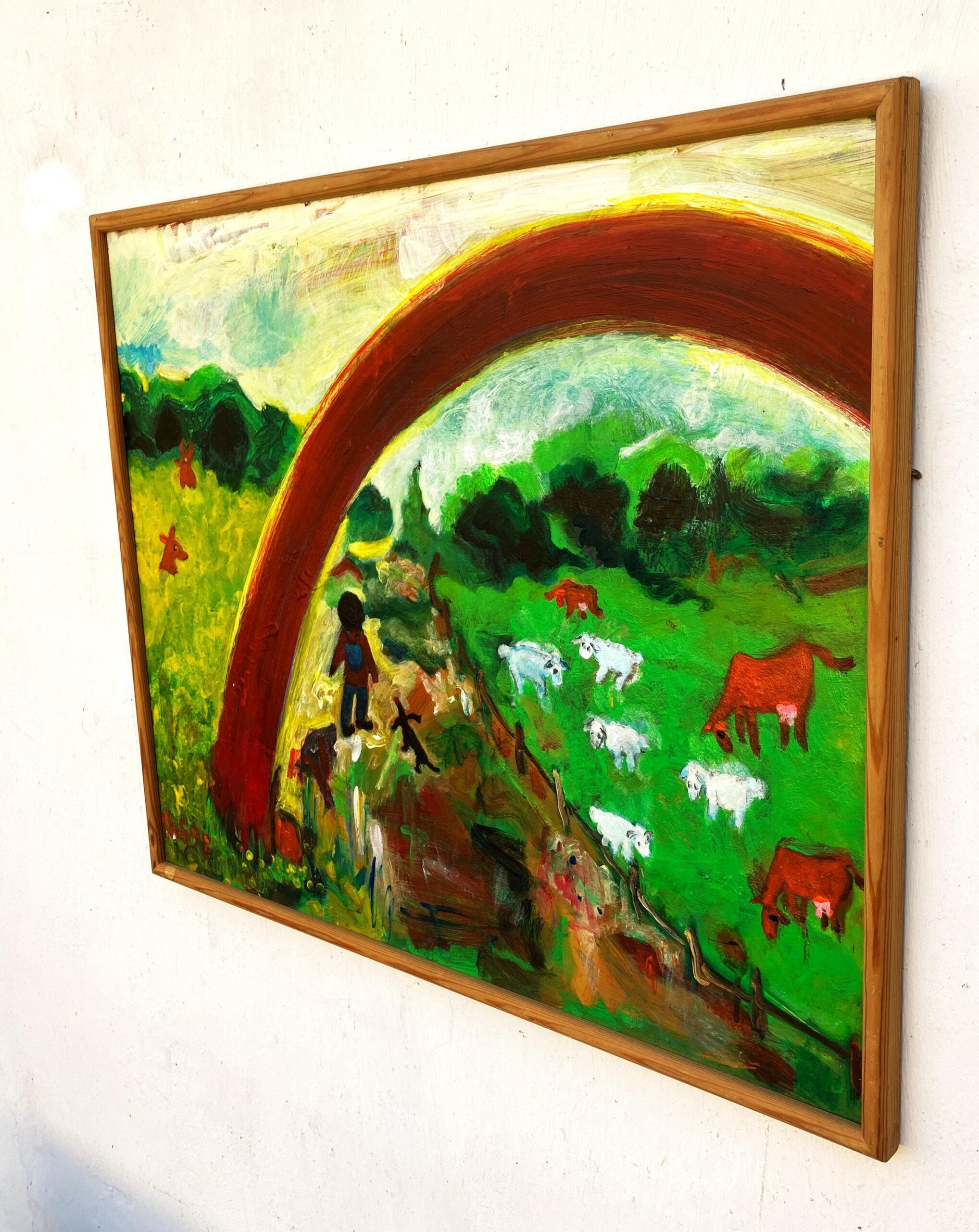 Original Danish oil painting, naive landscape, folk art style, wall art - Image 5