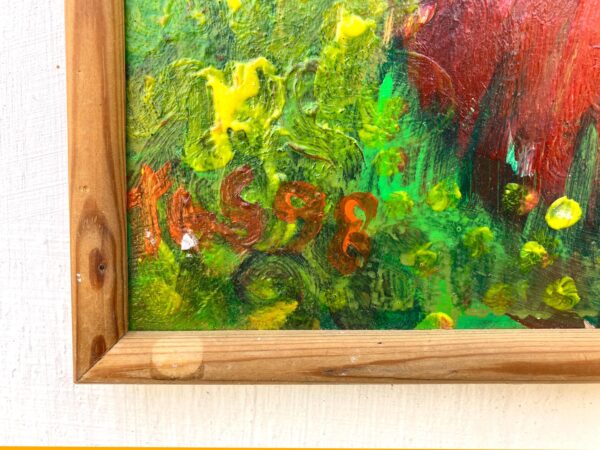 Original Danish oil painting, naive landscape, folk art style, wall art