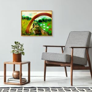 Original Danish oil painting, naive landscape, folk art style, wall art - Image 3