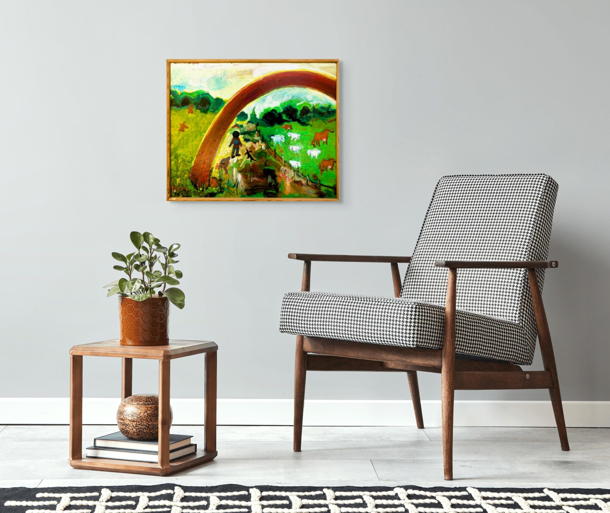 Original Danish oil painting, naive landscape, folk art style, wall art - Image 3