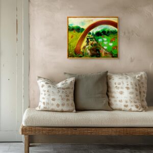 Original Danish oil painting, naive landscape, folk art style, wall art - Image 2