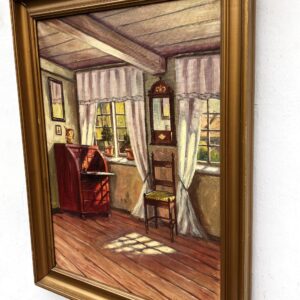 Original Danish oil painting, farmhouse interior, Mid Century, Scandinavian wall art - Image 5