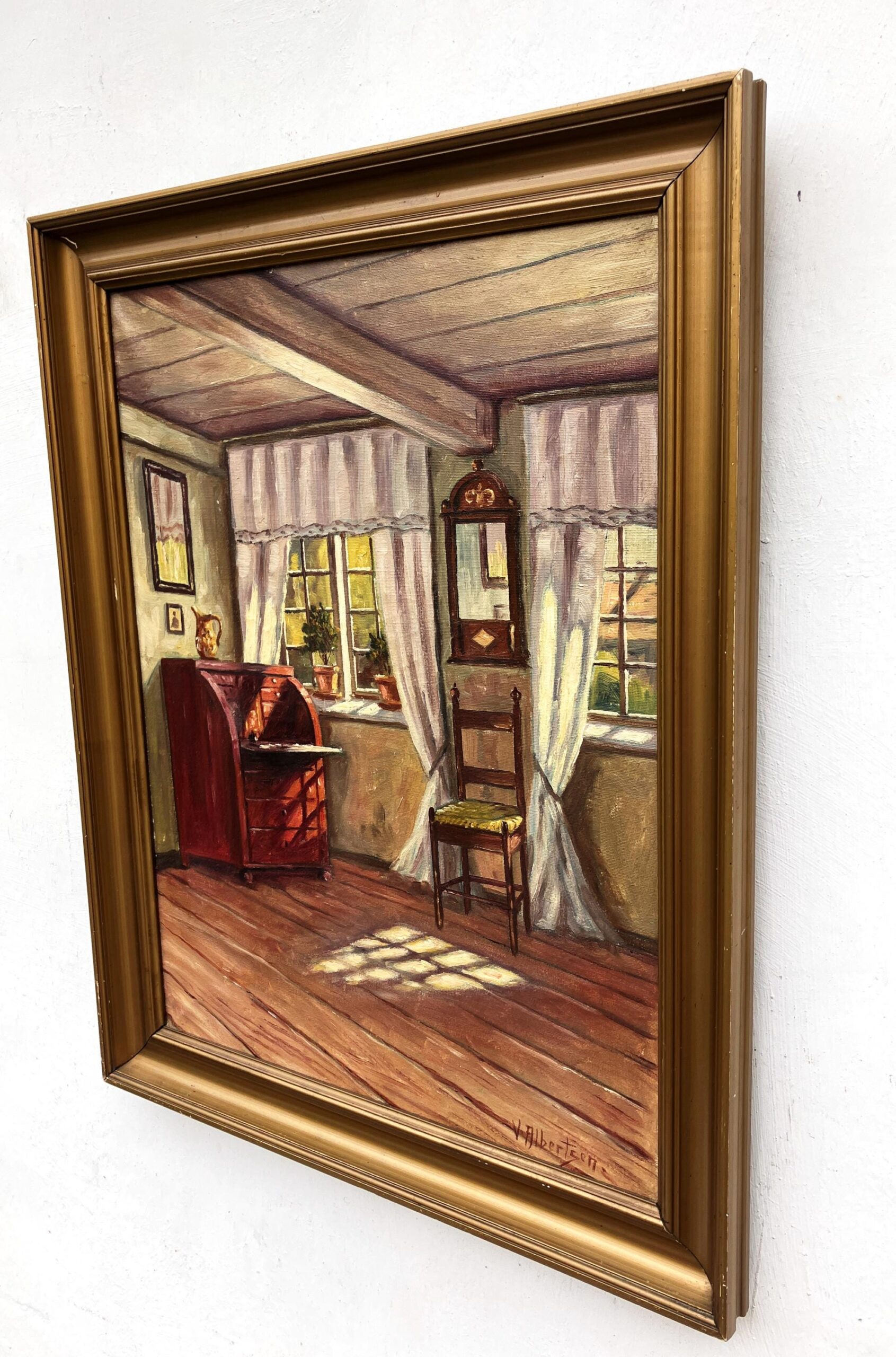Original Danish oil painting, farmhouse interior, Mid Century, Scandinavian wall art - Image 5