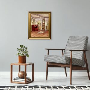 Original Danish oil painting, farmhouse interior, Mid Century, Scandinavian wall art - Image 2