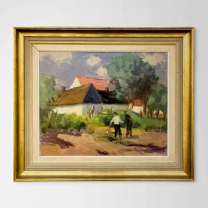 Original Swedish oil painting, Axel Hamborn, rural scene, Mid Century, Scandinavian art