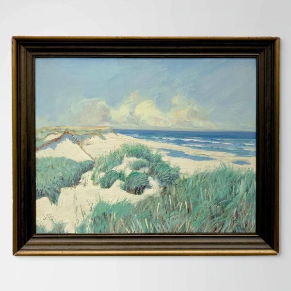 Original Swedish oil painting, coastal dunes, Mid Century, Scandinavian wall art