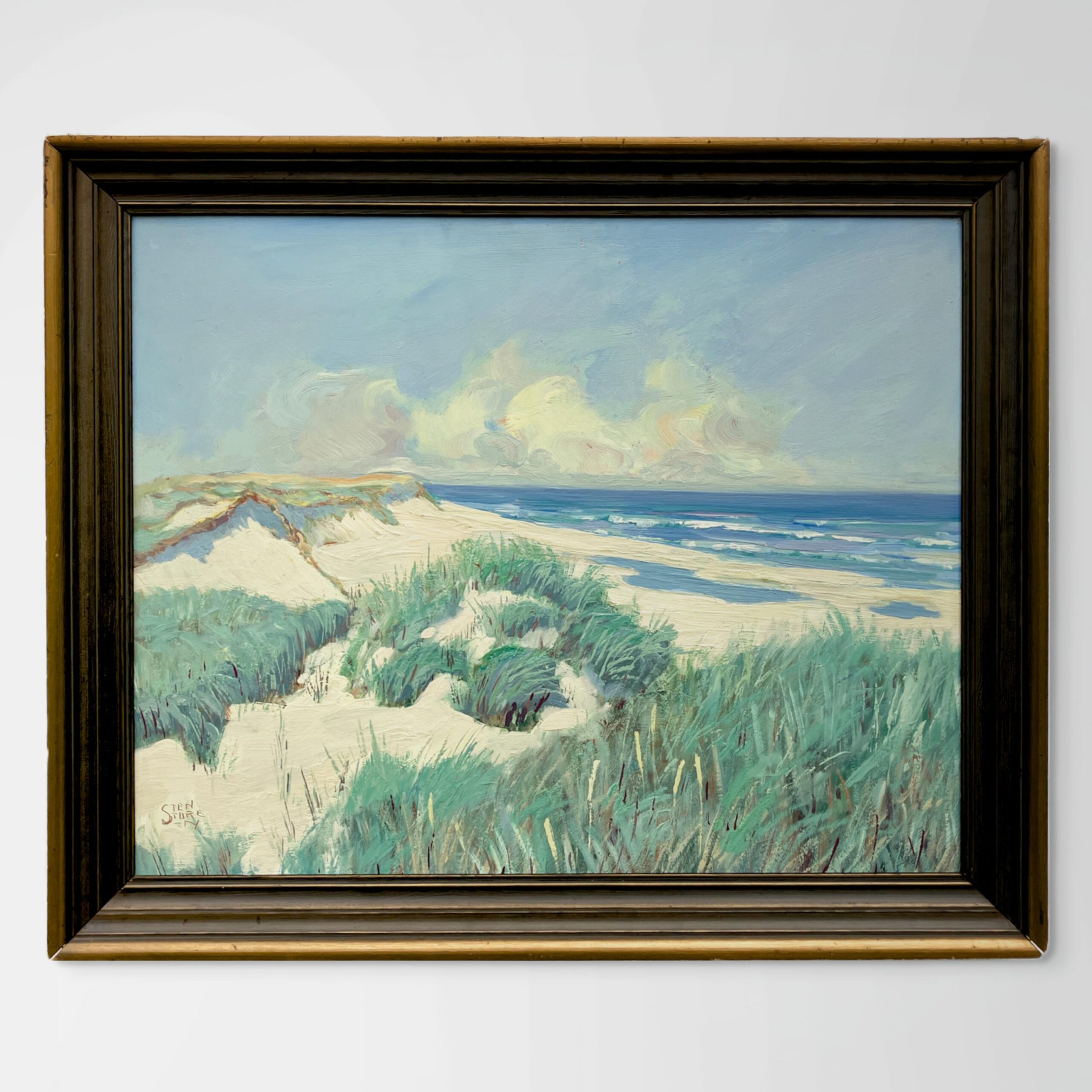 Original Swedish oil painting, coastal dunes, Mid Century, Scandinavian wall art