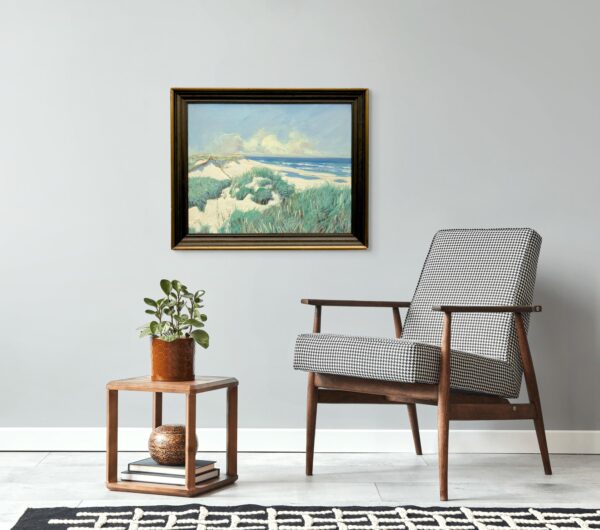 Original Swedish oil painting, coastal dunes, Mid Century, Scandinavian wall art