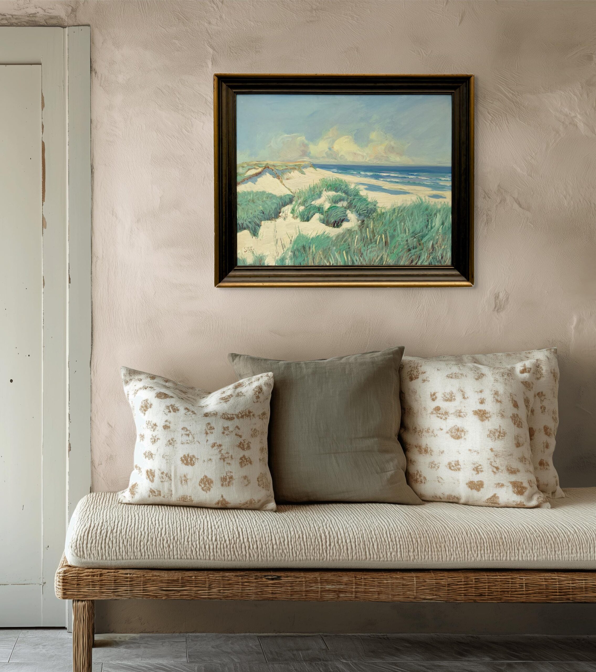 Original Swedish oil painting, coastal dunes, Mid Century, Scandinavian wall art - Image 3