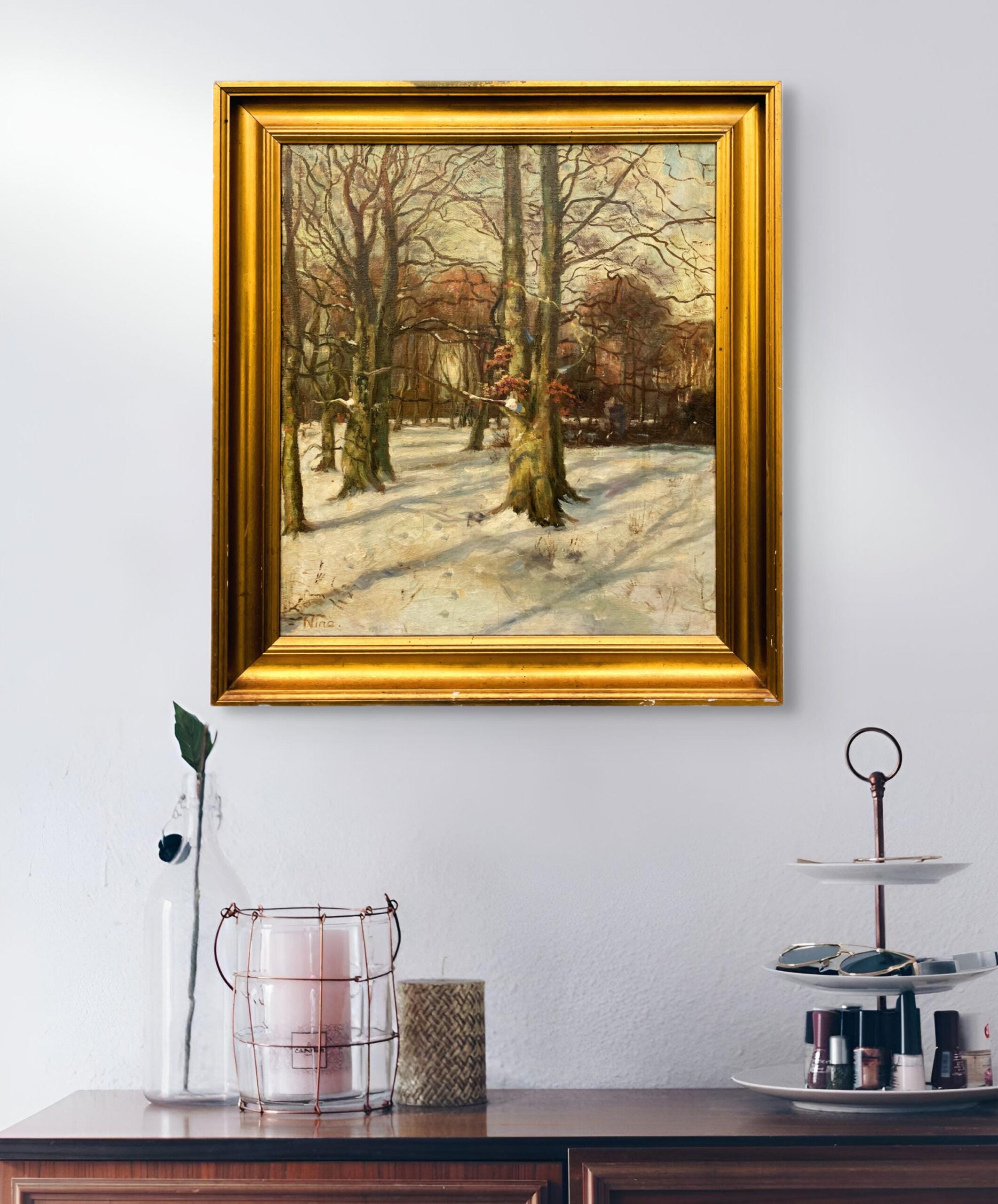 Original Danish oil painting, winter forest, 1930s, Scandinavian wall art - Image 2