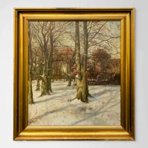 Original Danish oil painting, winter forest, 1930s, Scandinavian wall art - Image 1