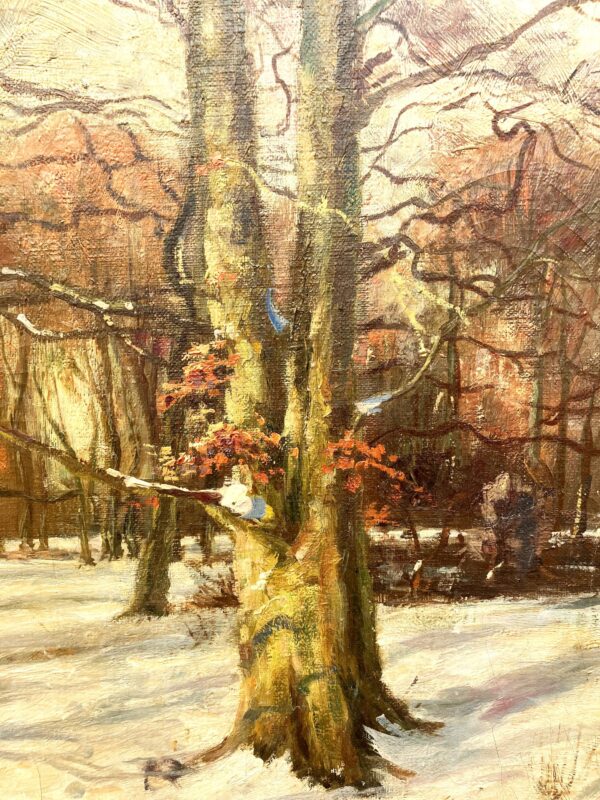 Original Danish oil painting, winter forest, 1930s, Scandinavian wall art