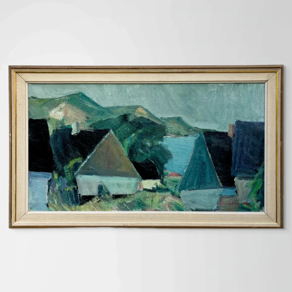 Original Swedish oil painting, coastal landscape, Mid Century, Scandinavian wall art, Carl Berndtsson