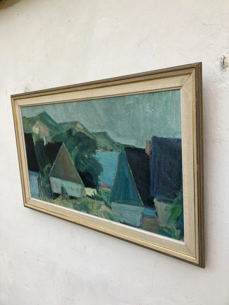 Original Swedish oil painting, coastal landscape, Mid Century, Scandinavian wall art, Carl Berndtsson