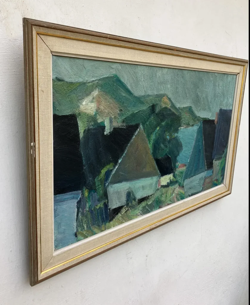 Original Swedish oil painting, coastal landscape, Mid Century, Scandinavian wall art, Carl Berndtsson