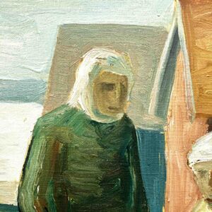 Original Swedish oil painting, fisherwomen seaside, Mid Century, Scandinavian wall art - Image 9