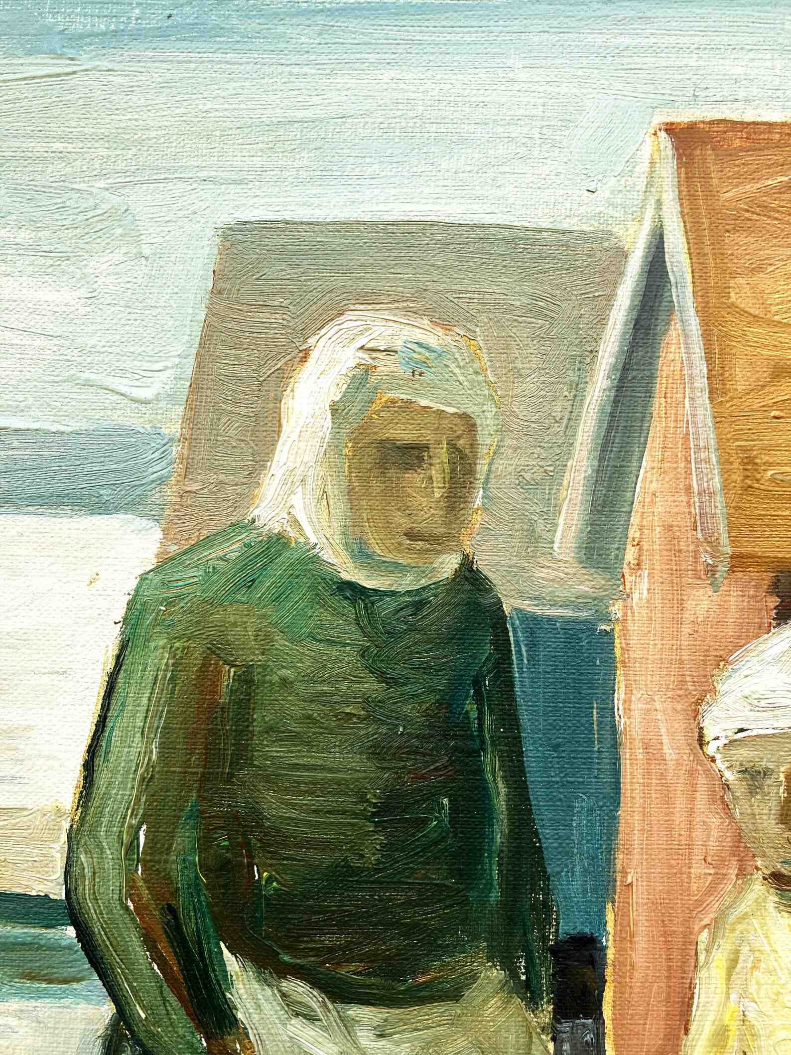 Original Swedish oil painting, fisherwomen seaside, Mid Century, Scandinavian wall art - Image 9